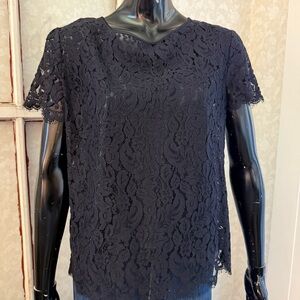 NWT Lace Talbots  Navy Blue Short Sleeve Lined Blouse Top Size 10P Petite